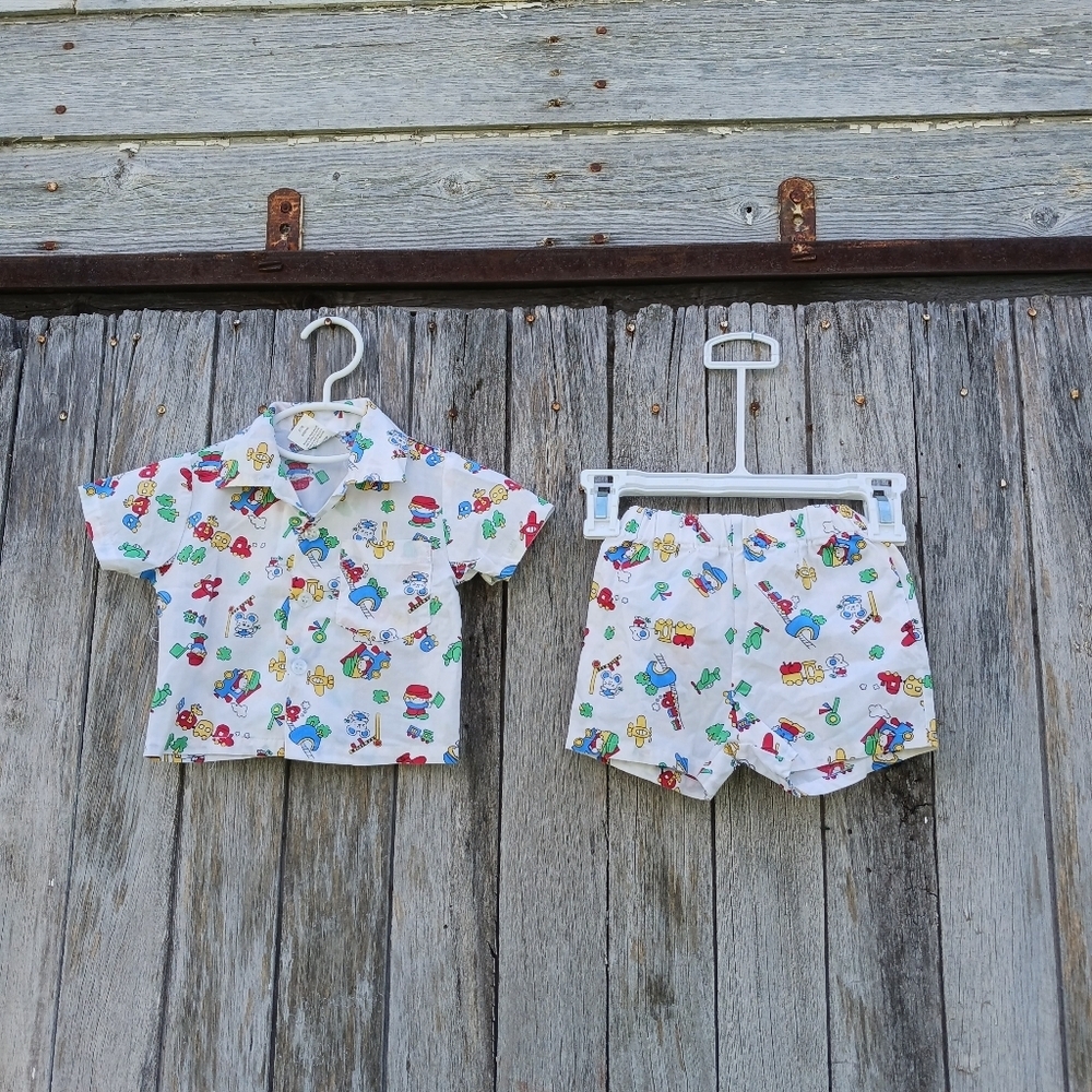 Vintage Pajama‎ Set By Sears Baby Infant Boys All Cotton 14- 19 Lbs Trains